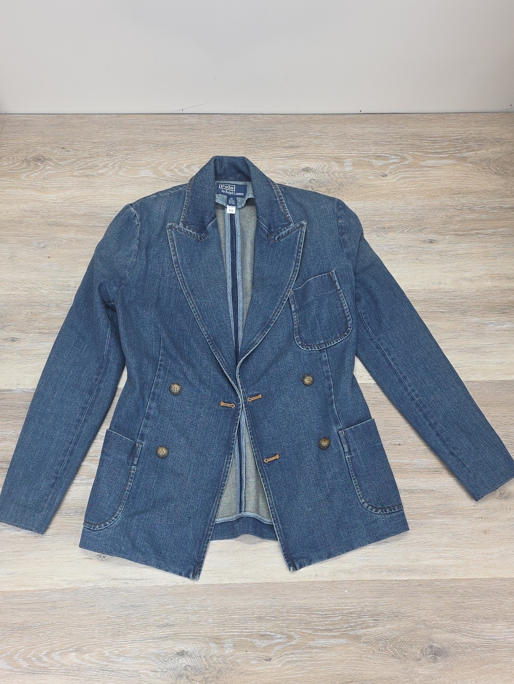 Polo Ralph Lauren Women Denim Double Breasted Tailored Blazer Jacket Indigo 00